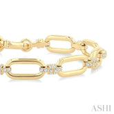 1 1/10 Ctw Round Cut Diamond Paper Clip Link Fashion Bracelet in 14K Yellow Gold